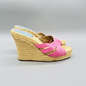 Stubbs & Wootton Sandals Womens 8 Pink Cotton Espadrille Platform Wedge Shoes